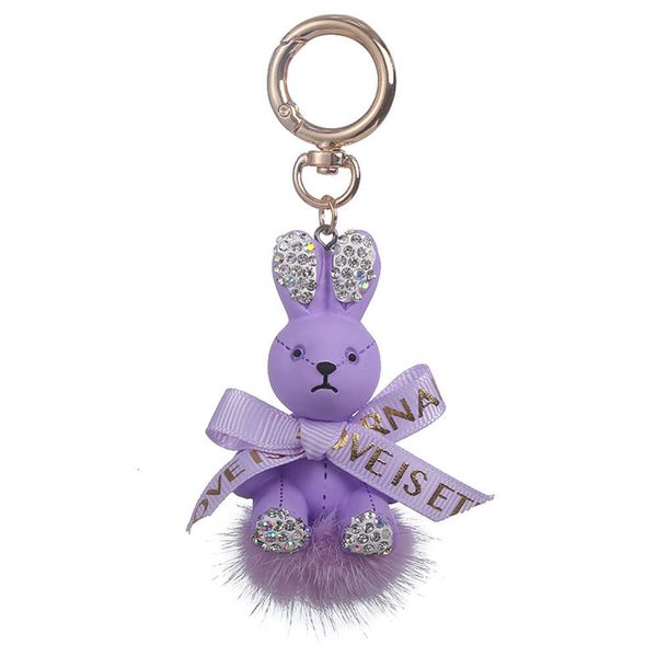 Cartoon 3D Diamond Rabbit Chain Chain Stromestone Urso Keychain com Mink Cheten Pinging Keyrings