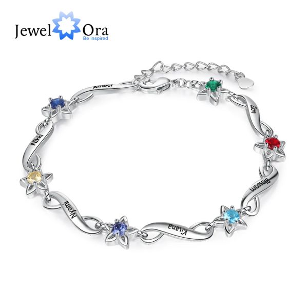 Bracelets Jewelora Nome personalizado Gravura Infinito Pulseira personalizada 27 BRACELETAS DE FLORES BIRHÓVAS INCLUÍVEIS para mulheres Presentes de mães