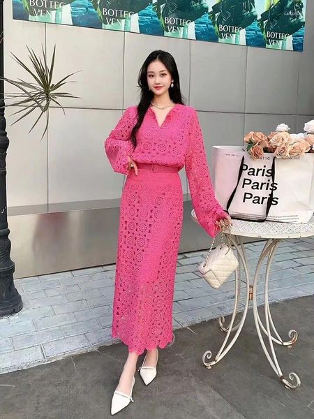 Abiti da lavoro 2024 Spring Autumn Women Autunna Vintage Flower Grow Skirt Grow Suit in pizza elegante Top a maniche lunghe e due pezzi set