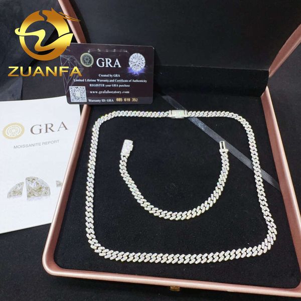 Vendita calda Necclana da 6 mm 925 Prezzo all'ingrosso in argento all'ingrosso ghiacciato VVS Moissanite Diamond Gioielli Hip Hop Hop Cuban Link Chain BR