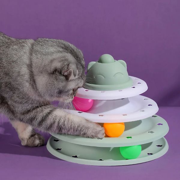 4 Levels Cat Toy Tower Plusler Roller Bälle Spielzeug Interactive Intelligence Training Track Rätsel Funny Games Accessoires 240410