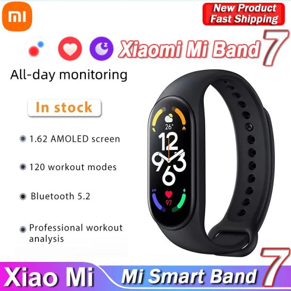 Armbänder Xiaomi Band 7 wasserdichtes Smart Band 6 Farben 1,62 Zoll Amoled Miband 7Bluetooth 5.2 Vo2 Max -Übungsanalyse 120 Trainingsmodi