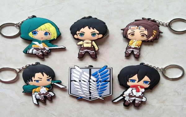 20pcs Anime -Figur Angriff auf die Titan -Schlüsselkette 3D Doppelseite PVC Keyring Wings of Liberty Keychain für Taschen Kinderschlüsselhalter Trinke1342229