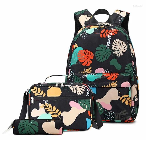 Okul çantaları 3 adet/kızlar için set çocuklar su geçirmez çiçek okul çantası genç omuz sırt çantası çanta çocuk ile kalem kılıfı 2024 siyah
