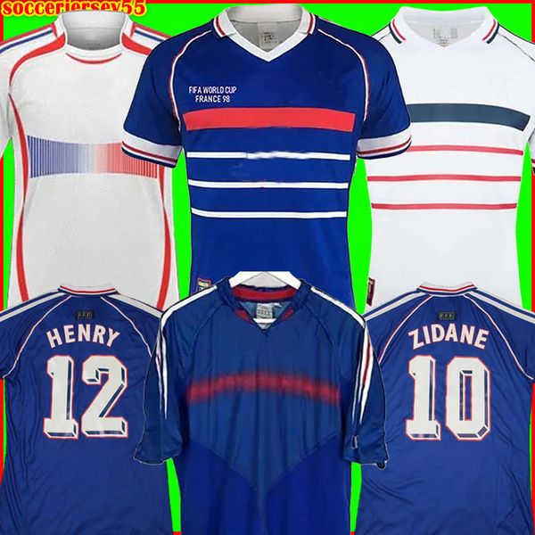 1998 Retro Vintage Futbol Jersey Zidane 10 Henry 12 üniformaları Maillot de Foot Maillots Futbol Gömlekleri De la Equipe 22AAG
