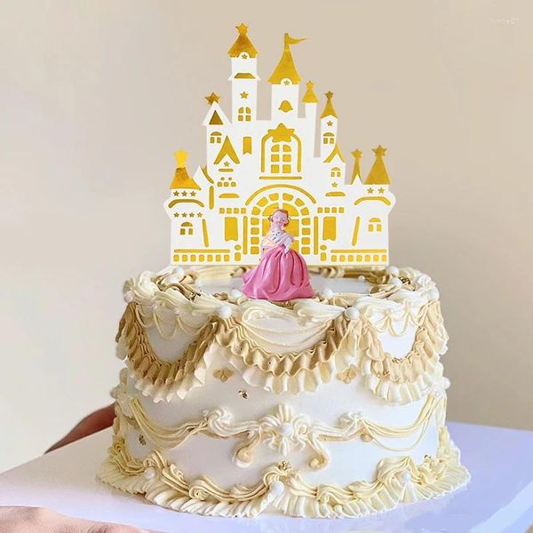 FESTIDADES DE FESTO 5PCS CASTELO PRINCESS TOPPER DE BOLO PARA BERRIMENTO DE BABOS DE DECORAÇÃO DE CASAMENTO DO BABILHO DOBRE BAKE