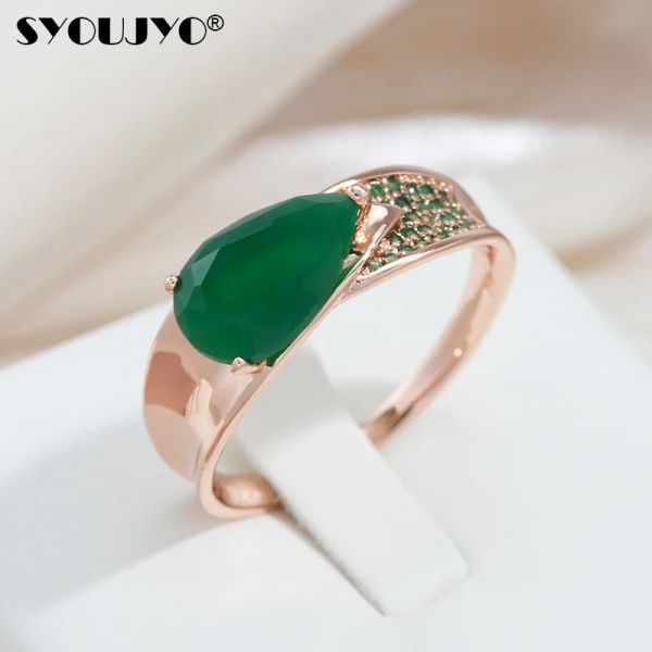 Bande Syoujyo Drop Green Opal Green Opal Rings for Women 585 Rose Gold Gold Gioielli fine Gioielli Naturali Zirconi Naturali Full Paved Anelli