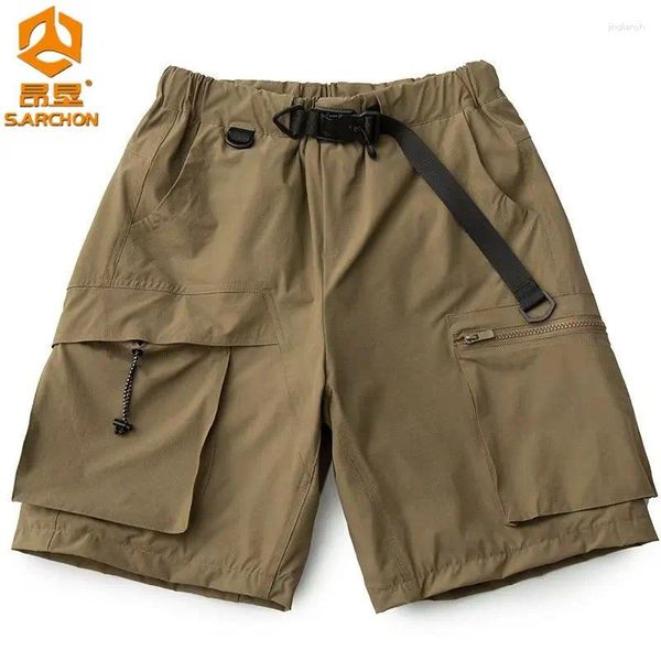 Shorts masculinos verão masculino rápido seco gelo seda respirável calça de carga multicotela