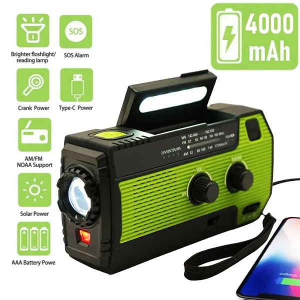 Radio 4000Mah portatile portatile a mano solare Cank cellulare Caricatore di emergenza di emergenza AM/FM Tlasona a LED Night Light esterno