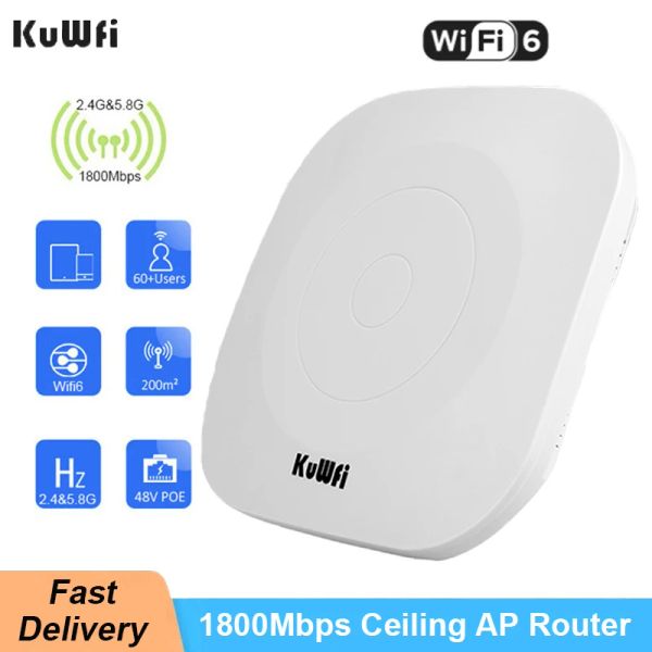 Router kuwfi Decke AP WiFi 6 1800 Mbit / s Wireless 5,8 g 2,4 g WiFi Router WiFi Access Point Indoor AP -Signalverstärkung mit 48 V Poe -Stromversorgung