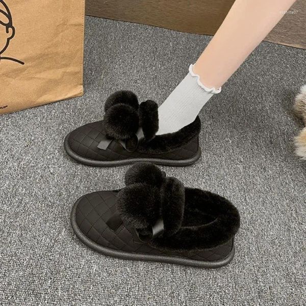 Botlar Kawaii Zarif Düşük Topuklu Beyaz Tabi Ayakkabı Kadın için Sevimli Düz Yuvarlak Toe Siyah Kadınlar Kar Kış Ayakkabı Anti Slip