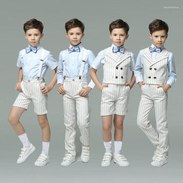 Kleidungsstücke Kinder weiße Sommer -Pographyanzug Kinder Weste Hemd Hosen Bowtie School Uniform Teenager Jungen Abschlussleistung Kostüm