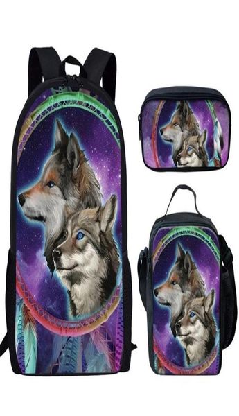 Sacos da escola 2021 Moon Wolf Backpack Set para Bag Teenager Girl Book Purple Space Stars Galaxy Print Child6282969