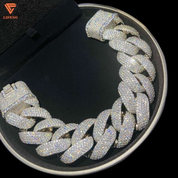 Jóias de vida de jóias de diamante totalmente diamante Big Size Chain Link Ice Men Hiphop VVs Pulseira de cadeia cubana moissanita