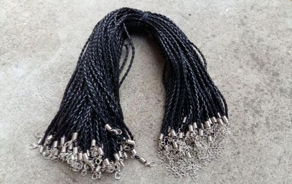 18039039 3mm Siyah Pu Deri Deri Örgü Kabloları DIY Mücevher için Istakozlu Toka