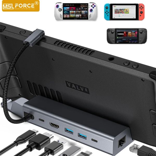 Buhar güvertesi için Hub İşleme İstasyonu Rog Ally Nintendo Rıhtım Tarihi ile Nintendo Dock, USB 3.0 Tip C - HDMI 4K adaptör iPad Hub Çoklu Bağlantı Noktası