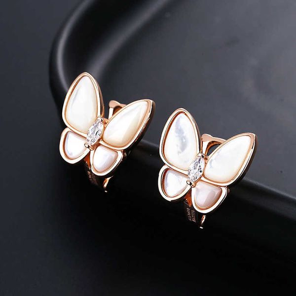 Designer Charm Van Natural Weiß Beibei Butterfly Ohr Muschel High Version Light Luxury Studs S925 Silber Roségold Beimu Clip