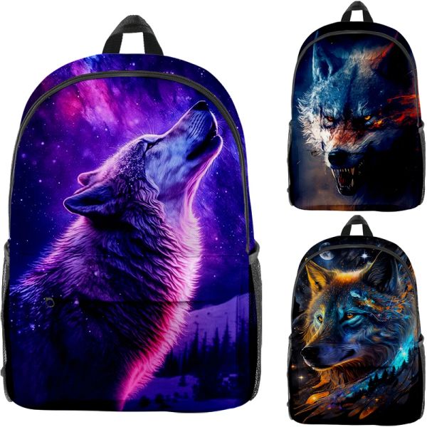 Rucksäcke Howling Wolf Rucksack Grundschüler Buchbag Jungen Mädchen Schwarze Wolf Angry Lion School Tasche Teenager Rucksack Männer