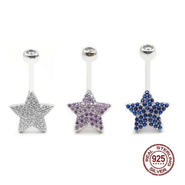 Gioielli Shiny Blue Purple Zircon Star Belly Rings 925 Sterling Silver Bully Ring Hone Piercing per le donne Body Piercing Gioielli