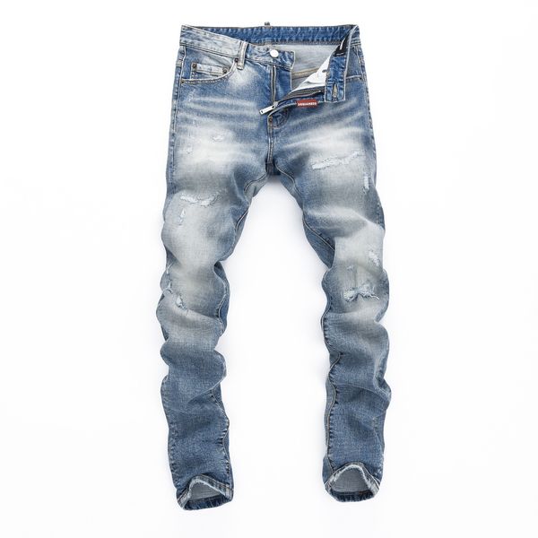 Calça de calça jeans de grife masculina angustiada de rua de marca de rua de rua, calça de jeans de jeans de jeans esbanjados de letra de pás de rua elástica de calças de rua