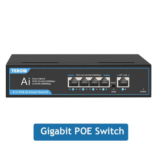 Switch Poe Switch Poe 1000Mbps Switch Gigabit completo 4 Porta + 1 Rede de interruptor Ethernet Fast RJ45 52V Power para câmera IP/ Router WiFi