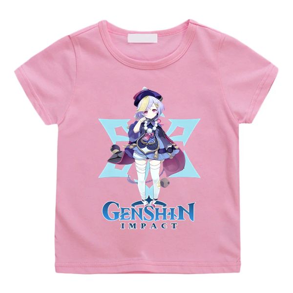 T-Shirts Anime Genshin Impact T-Shirt Funny Qiqi Print T-Shirts Baby Kleidung Kinder Sommer Kleidung Kawaii Tops Jungen 100% Baumwolle Tee