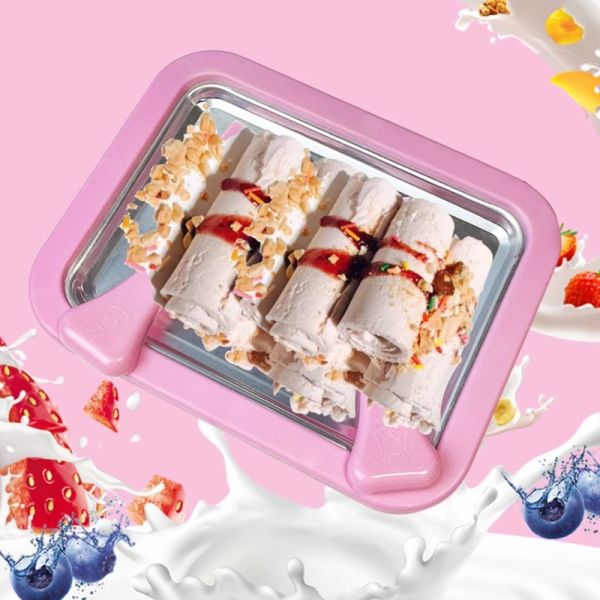 İşlemciler 2 sıyrıcı ile dondurma tavası kızarmış yoğurt makinesi çok fonksiyonlu gıda plakası