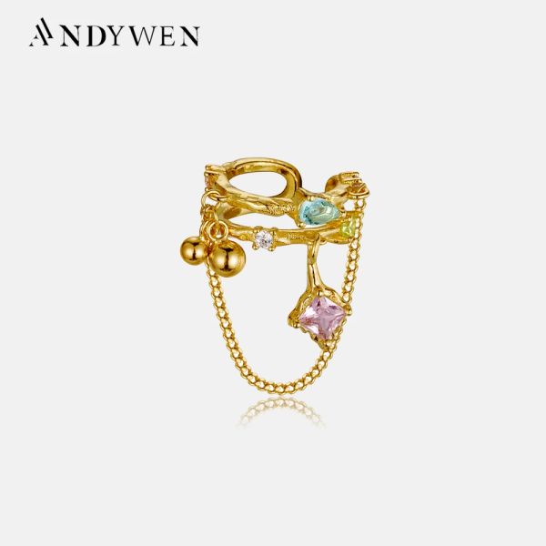 Orecchini andywen Nuovi 925 sterling argento colorato zircone cz polsino auricolare clip aurico