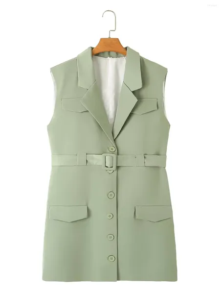 Herrenanzüge Frühling und Herbst Frauenkleidung 2024 lässige grüne Jacke ärmellose Long Blazer Anzug Mantel