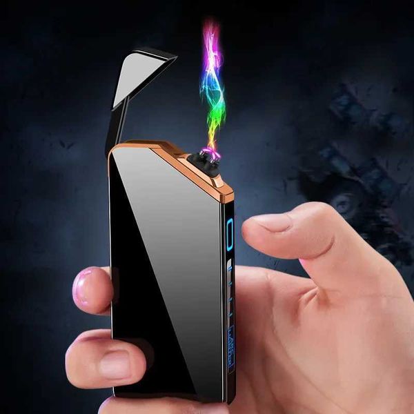 Зажигание Smart Chip Electric Dual Arc USB LIGHTER Outdoor Wind -Ray -Pulse Plasma Flasmy Flassmy Digital Power Display Lister Mens Gift T240422