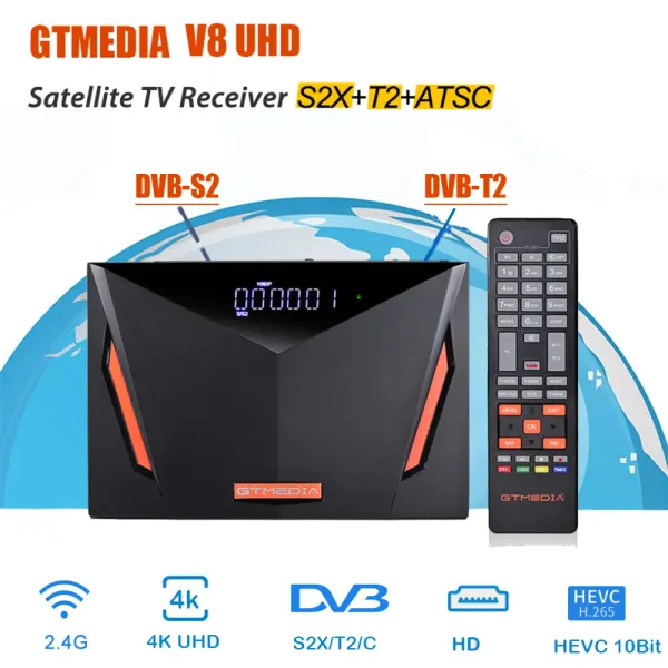 Alıcılar GTMedia V8 UHD UHD 4K Uydu Alıcı DVB S2 Builting WiFi Desteği H.265 DVBS/S2/S2X+T/T2/Kablo/ATSCC/1SDBT VS V8 Finder 2 Pro