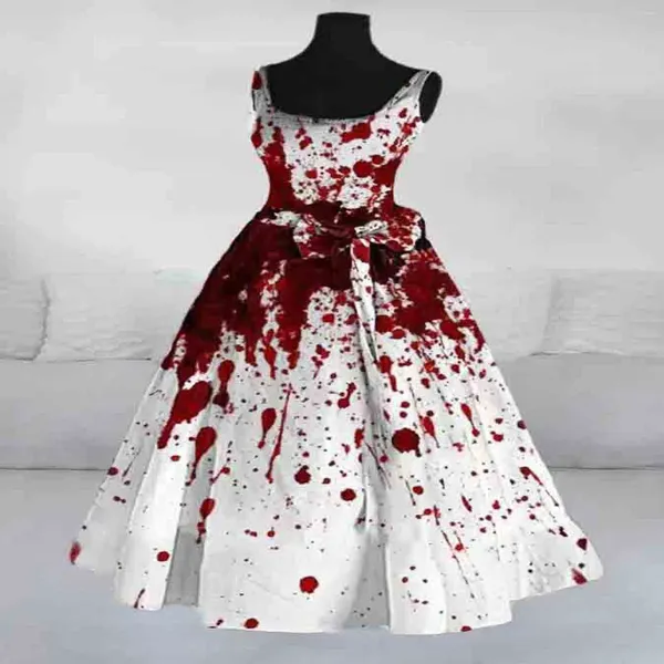 Lässige Kleider Ladies 'Halloween Bloody Print Party Rundes Hals sexy Maxi Kleid Kurzarm Ärmele Hetero Frau Straight Frau