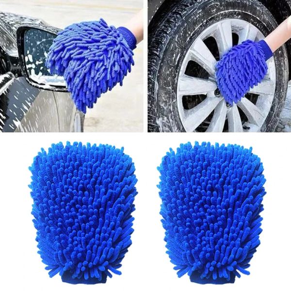 Handschuhe 2pcs Reiniger Ultrafeine Faser Chenille Mikrofaser Autowaschhandschuh Schnittweiche Rücken ohne Kratzer für Autowaschanlage und Reinigung