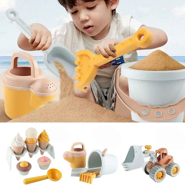 Creative DIGGING Sand Wheat Straw Sandcastle Ice Cream Cake Model Toys Set Game Bucket Waterkettle Shova 240411