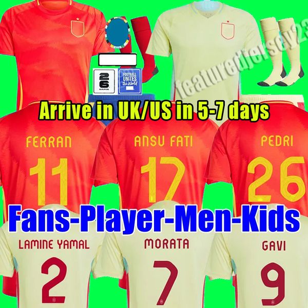 Fan Player Versione Euro 24 Spainl Soccer Jersey Morata Ferran Asensio National Team Shirt da calcio 25 uomini Kit per bambini che si mette a casa camisetas Espana Rodri Olmo Ansu Fati