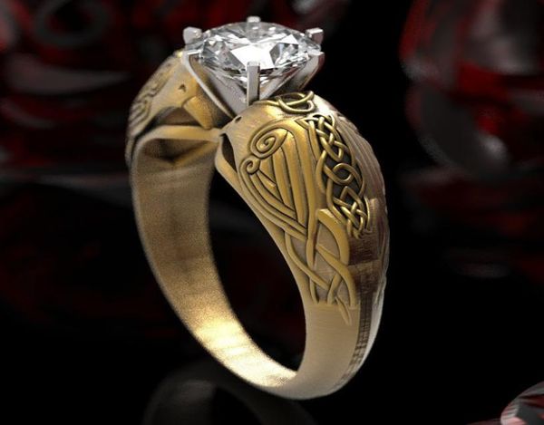 Винтажный стиль Celtic Raven Totem Ring MS Europe и America 18k желтого золота блестящее бриллиантовое кольцо.