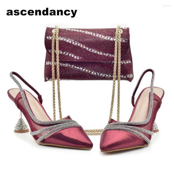 Kleiderschuhe fashionspunkte Zehen Damen Sandalen Matching Bag Set Frau Designer Africa Schuh und Taschen mit Strass geschmückt