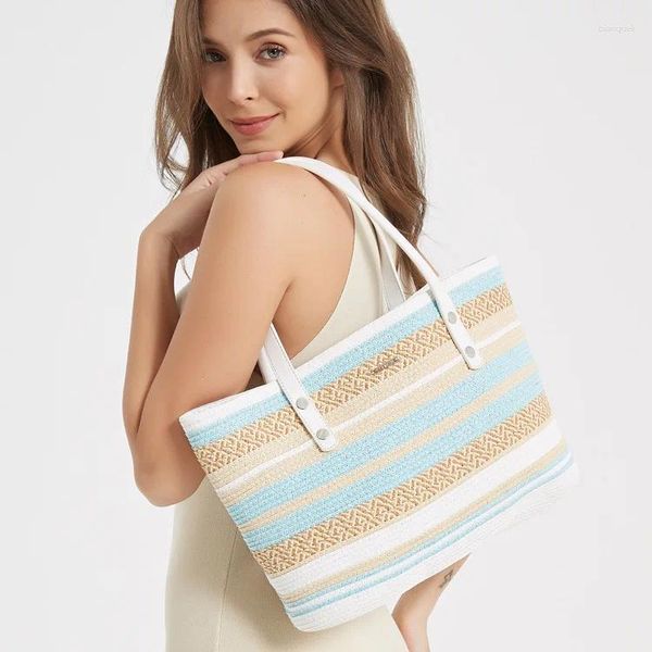 Badmatten Frauen Sommerstrandhut Europäischer und amerikanischer vielseitiger Rucksack Handtasche Outdoor Reise Holiday Stripe Casual Bag