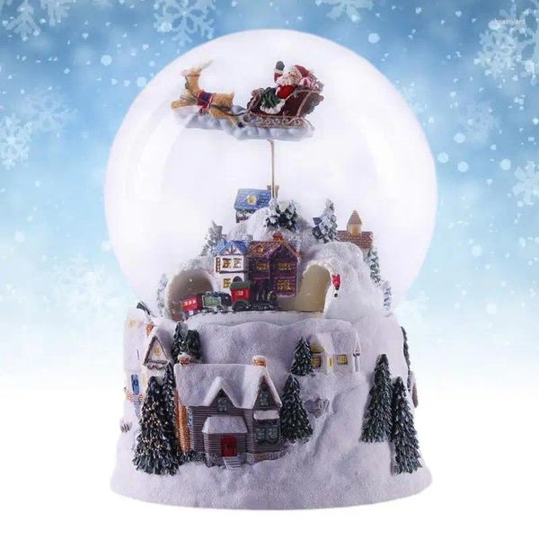 Estatuetas decorativas caixa de música musical globo girar luz de vidro leve Presente de Natal com Santa Claus Crafts Decoração de Desktop