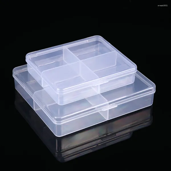 Aufbewahrungsboxen transparente Kunststoffbox 4 Gitter durchscheinende Verpackungsverpackung Staubdicht starker Schmuckkofferbehälter