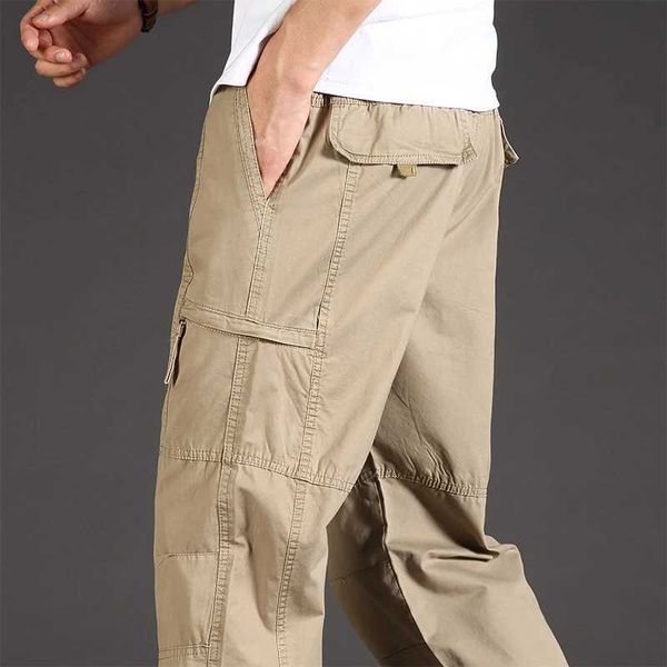 Pantaloni da uomo uomo classico pantaloni da carico tasche con cerniera di cerniera grandi e alti outfit da esterno per esterni kaki pantaloni maschili grigi y240422