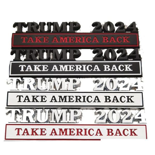 Badges de carros Trump 2024 Partido de decoração de adesivos de metal a favor dos EUA apoiadores de eleições eleitorais Banner de folhas de folhas 12.8x3cm Drop del ot2h1