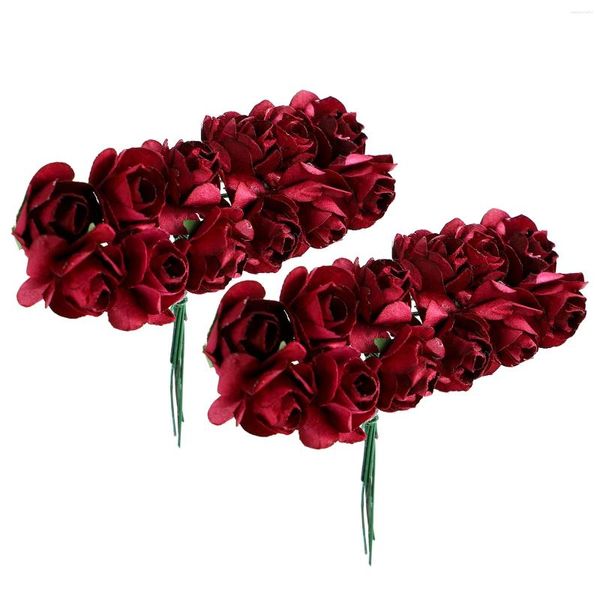 Flores decorativas 144 PCs Rosas de rosas artificiais Decorações de casamento seco artesanato em miniatura