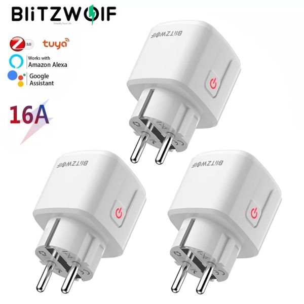 Plugs blitzwolf bwshp15 ZigBee 3.0 16A Smart Pluk Socket 3680W UE Plug Power Power App App Timer remoto Monitor de energia trabalha com Alexa