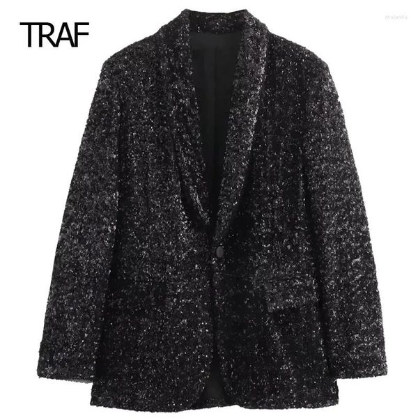 Abiti da donna blazer sartoria autunno inverno paillettes nere a maniche lunghe in esterni cappotti designer di lusso da donna