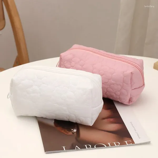 Женщины розовые белые хлопковые цветочные вышиваемая подушка косметическая сумка с большими возможностями для макияжа мешочек
