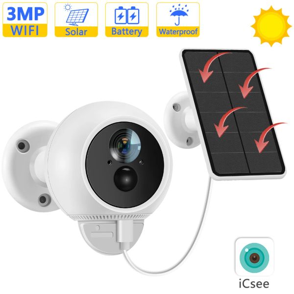 Câmera de Wi -Fi IP WIFI sem fio 3MP 3MP Outdoor 6000mAh Bateria recarregável Panorâmico de 150 graus Painel solar CAM PIR MOGY IP66 ICSEE