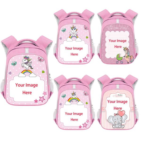 Bolsas personalizam a sua imagem Backpack para meninas adolescentes desenho animado Unicorn Print School School Student Bookbags Childish Mochila