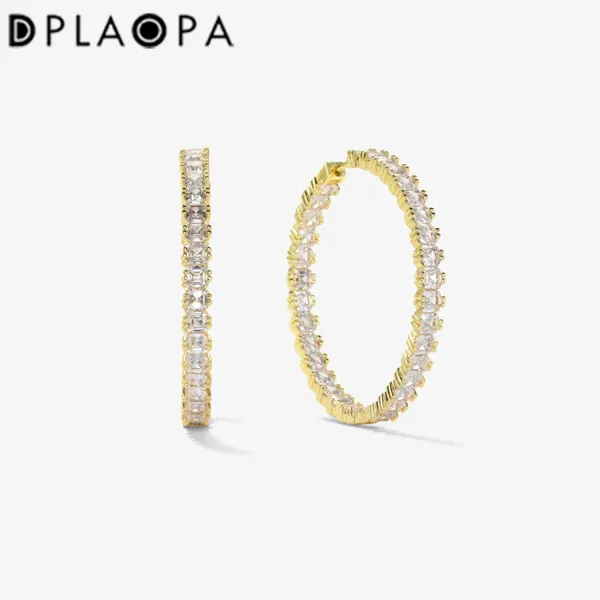 Ohrringe Dplaopa 925 Sterling Silber Gold 38 mm großer quadratischer Zirkon -Schleife Huggies Cz Hoops Piercing Clips Luxusjuwelen