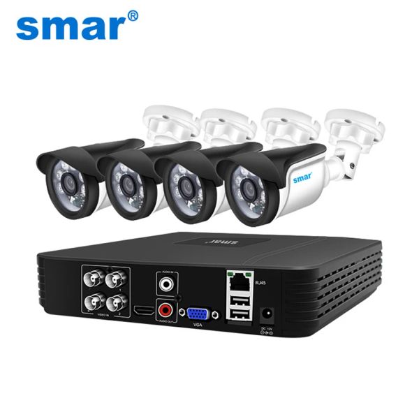 Objektiv Smar CCTV -Kamera -Sicherheitssystem Kit 4ch 720p/1080p AHD Camera Kit 5 in 1 Hybrid DVR wasserdichte Kamera Nachtsicht E -Mail Alarm